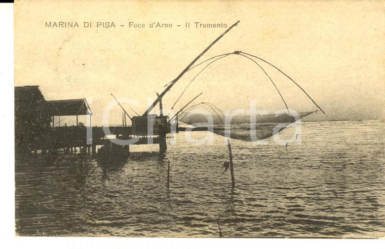 1917 MARINA DI PISA Foce dell'ARNO - Tramonto sulle reti da pesca *Cartolina