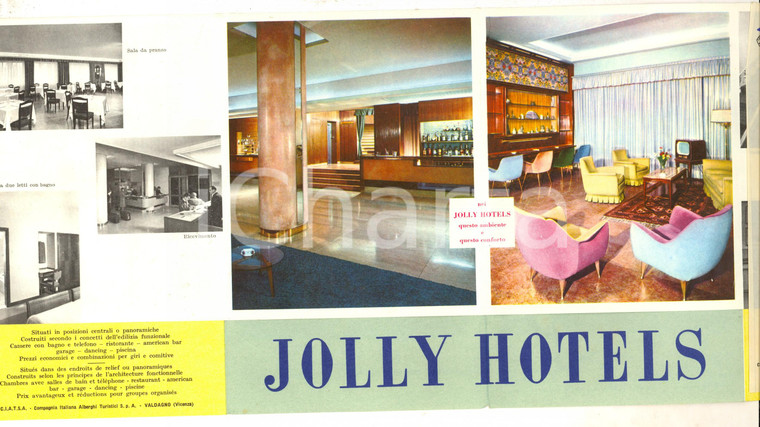 1954 JOLLY HOTELS Pieghevole pubblicitario ILLUSTRATO - 1^ zona