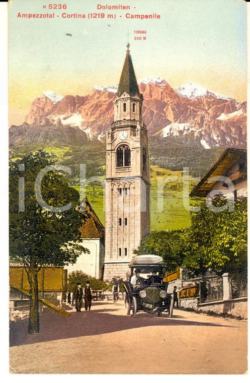 1915 ca CORTINA D'AMPEZZO (BL) Il campanile *Cartolina ANIMATA auto FP NV