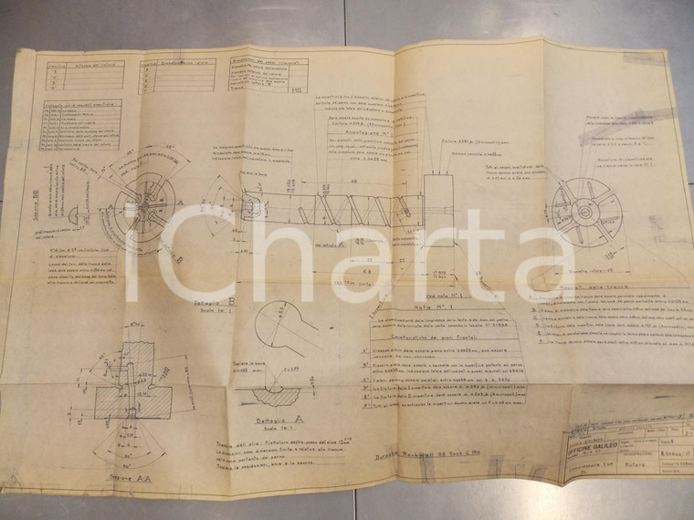 1967 OFFICINE GALILEO MILANO Compressore 1 hp DL - Rotore *Schema 85x55 cm