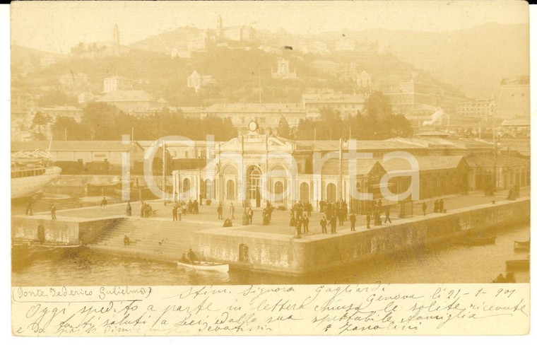 1901 GENOVA Veduta del ponte FEDERICO GUGLIELMO *Cartolina ANIMATA FP VG