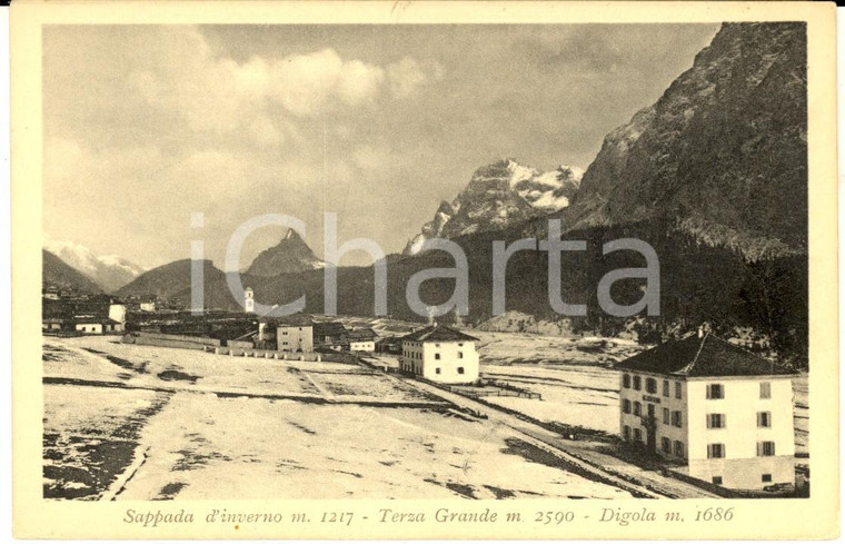 1930 ca SAPPADA Veduta d'inverno con TERZA GRANDE e DIGOLA *Cartolina FP NV