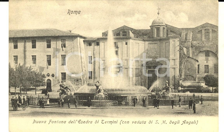 1900 ca ROMA Nuova fontana dell'Esedra di TERMINI *Cartolina ANIMATA FP NV