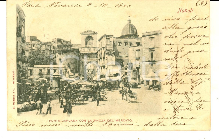 1900 NAPOLI Porta CAPUANA con la piazza del Mercato *Cartolina ANIMATA FP VG