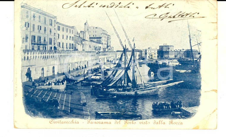 1902 CIVITAVECCHIA (RM) Panorama del porto visto dalla Rocca *Cartolina FP VG