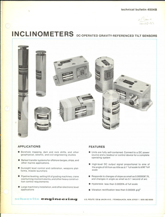 1981 USA SCHAEVITZ ENGINEERING Inclinometers - Technical bulletin 4504B