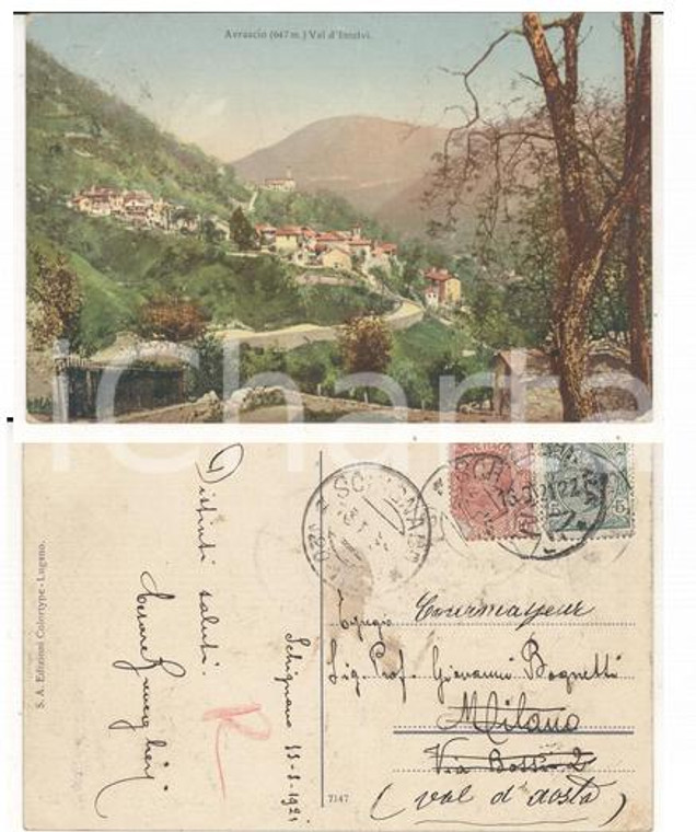 1921 SCHIGNANO Veduta frazione AVRASCIO *Cartolina Cesare BREVEGLIERI Autografo