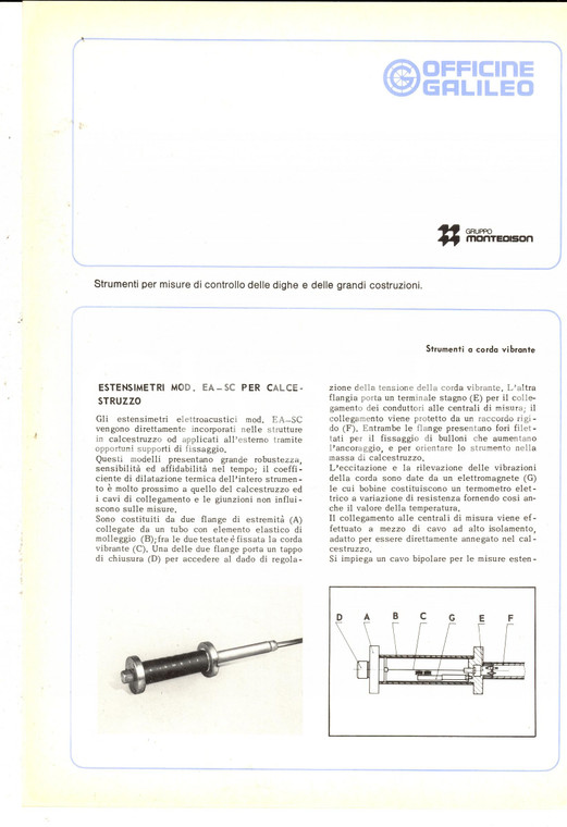 1975 ca OFFICINE GALILEO Estensimetri per calcestruzzo *Volantino pubblicitario