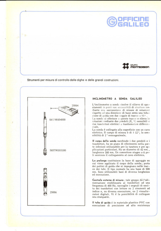 1975 ca OFFICINE GALILEO FIRENZE Inclinometro a sonda *Volantino pubblicitario