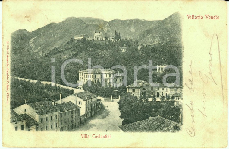 1900 ca VITTORIO VENETO Veduta di VILLA COSTANTINI *Cartolina DANNEGGIATA