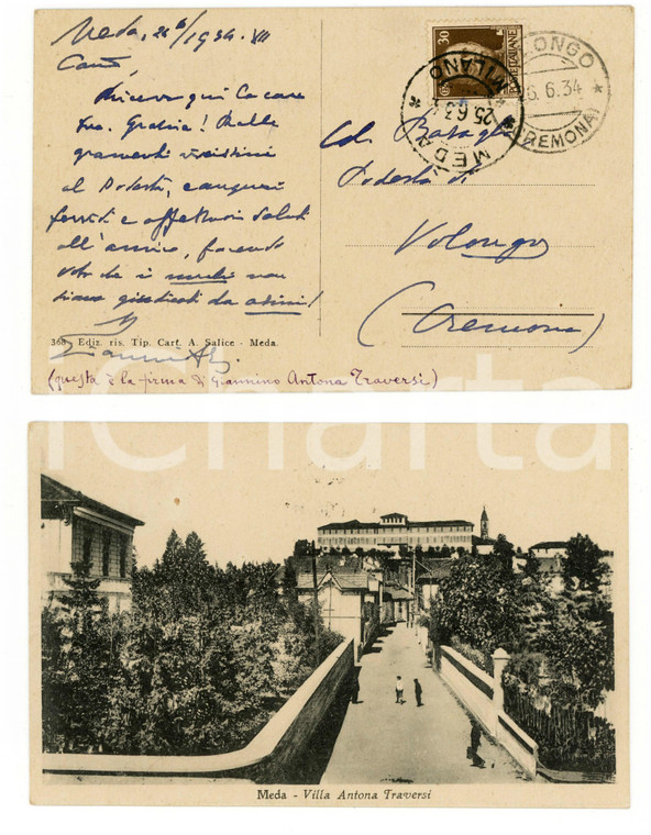 1934 MEDA (MI) Veduta della villa *Autografo Giannino ANTONA TRAVERSI FP VG
