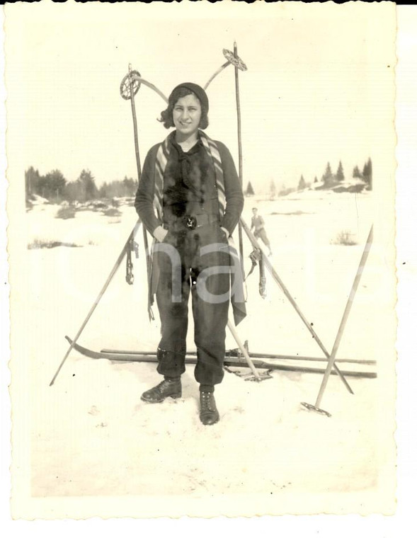1933 PIANO RANCIO Ritratto di una giovane sciatrice *Foto VINTAGE 9x11 cm