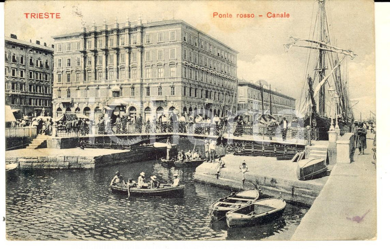 1910 ca TRIESTE Ponte Rosso - Canale *Cartolina ANIMATA barche FP VG