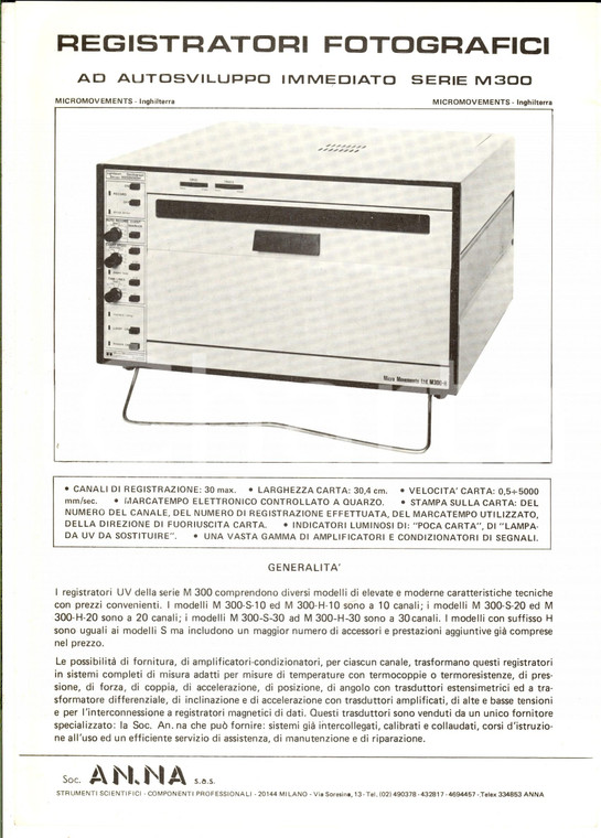 1970 ca MILANO Società AN. NA. Registratori fotografici *Volantino pubblicitario