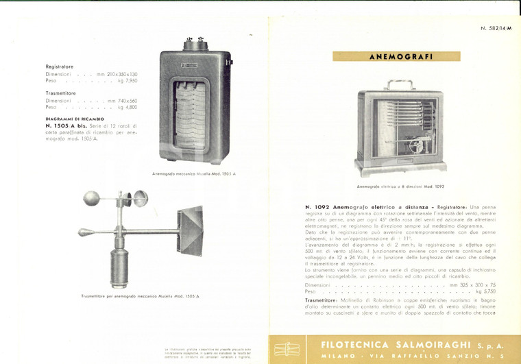 1950 ca MILANO Filotecnica SALMOIRAGHI Anemografi *Pieghevole pubblicitario