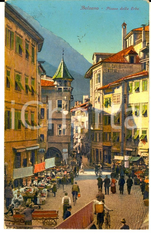 1929 BOLZANO Piazza delle Erbe *Cartolina postale ILLUSTRATA FP VG