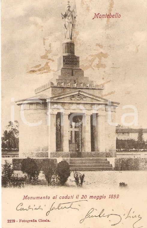 1900 ca MONTEBELLO DELLA BATTAGLIA (PV) Monumento ai Caduti *Cartolina FP VG