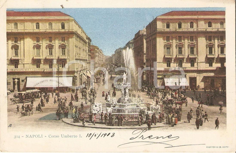 1903 NAPOLI Negozi e passanti in Corso Umberto I *Cartolina FP VG