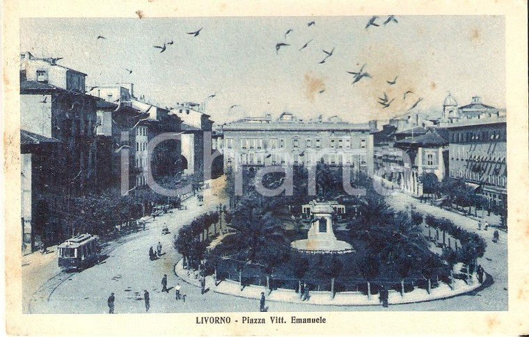 1926 LIVORNO Tram in piazza Vittorio Emanuele *Cartolina FP VG