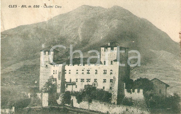 1934 CLES (TN) Panorama con CASTEL CLES *Cartolina FP VG