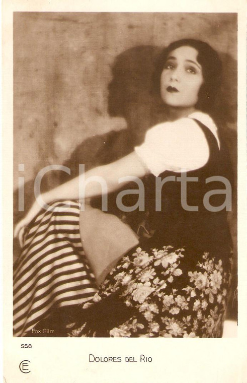 1925 ca CINEMA Dolores DEL RIO indossa gonna a fiori *Cartolina FP NV