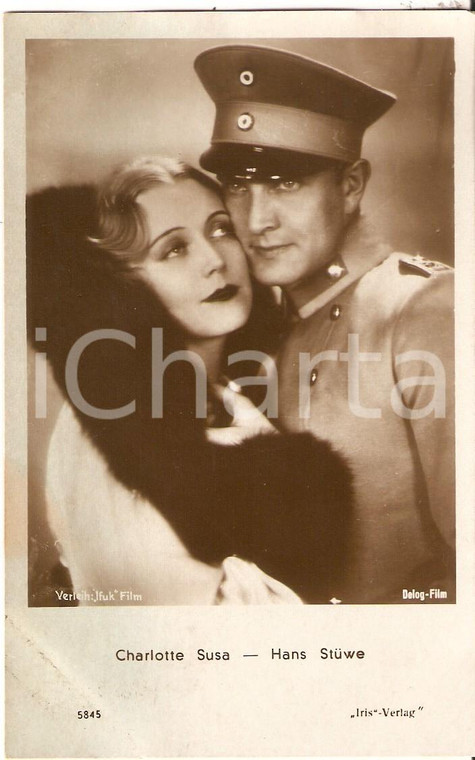 1925 ca CINEMA Charlotte SUSA Hans STUWE in divisa militare *Cartolina FP NV