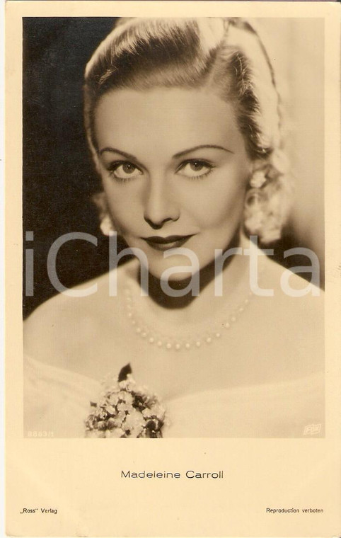 1935 ca CINEMA Madeleine CARROLL Ritratto con filo di perle *Cartolina FP NV