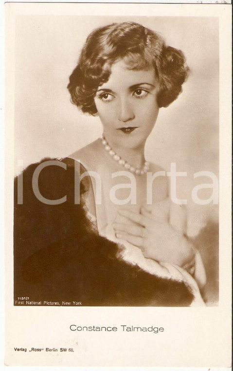 1920 ca CINEMA Constance TALMADGE Portrait with pearl necklace *Cartolina FP NV