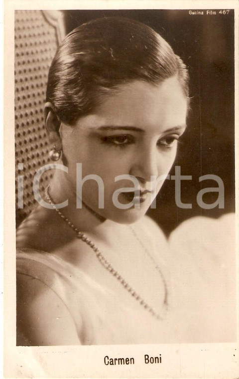 1925 ca CINEMA Attrice Carmen BONI indossa collana di perle *Cartolina FP NV