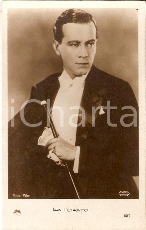 1925 ca CINEMA Attore Ivan PETROVICH con bastone da passeggio *Cartolina FP NV