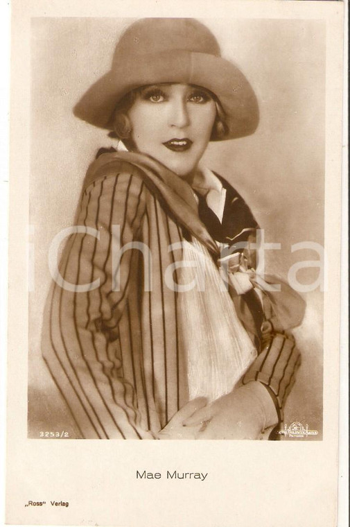 1925 ca CINEMA Attrice Mae MURRAY indossa cappello e foulard *Cartolina FP NV