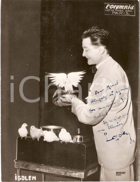 1958 PARIS OLYMPIA Prestigiatore Ricky IGOLEN con le colombe *Foto con AUTOGRAFO