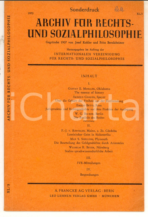 1952 Emilio BETTI Jurisprudenz und Rechtsgeschichte vor Problem der Auslegung