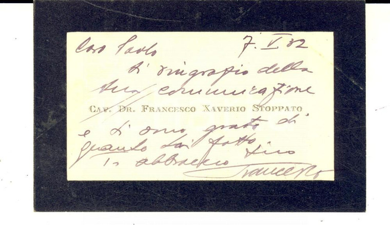 1933 PADOVA Biglietto da visita Francesco Xaverio STOPPATO *Autografo