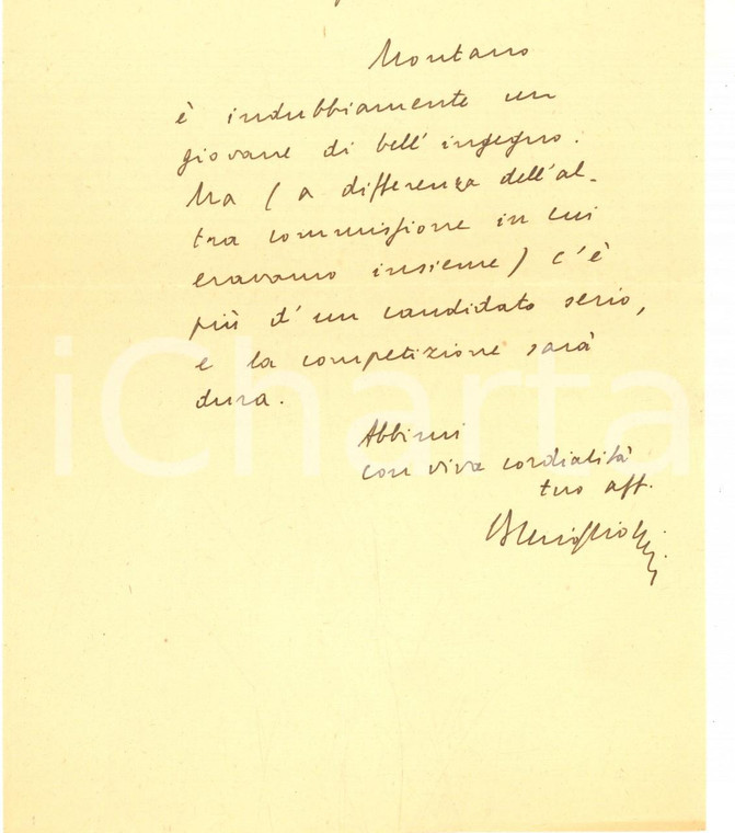1942 FIRENZE Bruno MIGLIORINI rifuta di raccomandare un candidato *Autografo