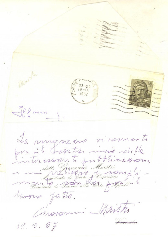 1967 VENEZIA Biglietto Giovanni MAISTRI magistrato in Cassazione *AUTOGRAFO
