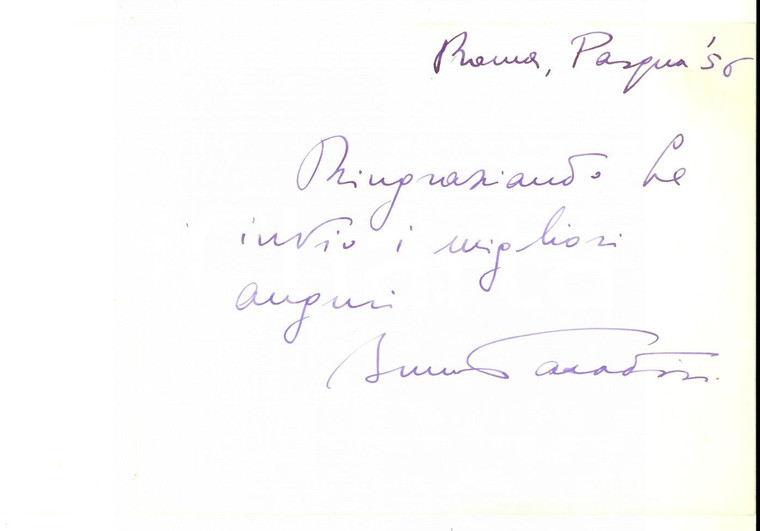 1956 ROMA Biglietto di auguri di Bruno PARADISI a un amico *AUTOGRAFO