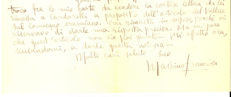 1950 ROMA Lettera di Massimo FRANCIOSA su un articolo in sospeso *Autografo