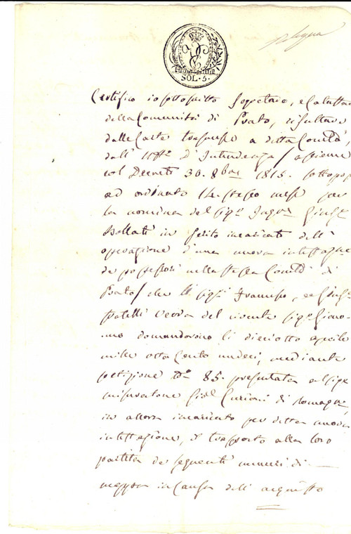 1816 PRATO SESIA Attestazione nomina del perito ing. Giuseppe BOLLATI pro VERDA