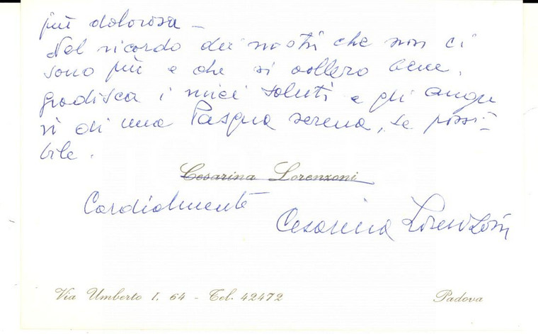1980 PADOVA Biglietto augurale di Cesarina LORENZONI a un amico *Autografo