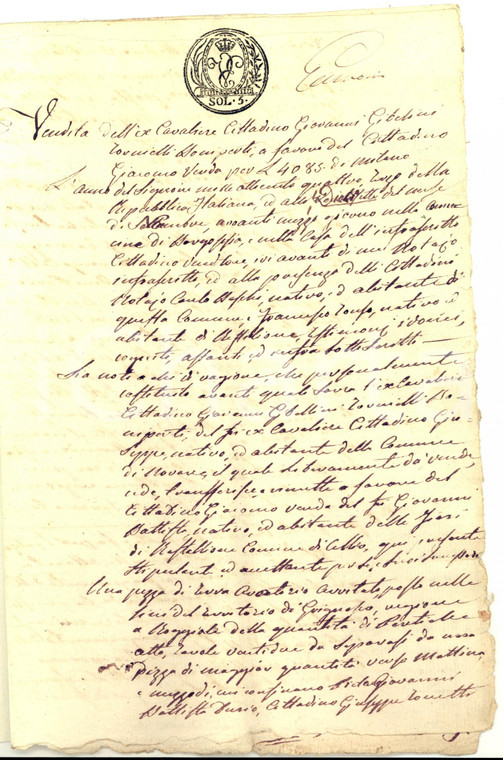 1804 GRIGNASCO Giovanni GIBILINI vende terra aratoria a Giacomo VERDA *Contratto