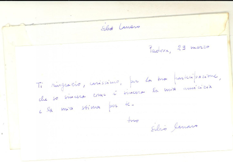 1985 PADOVA Silvio LANARO ringrazia un collega per la partecipazione *Autografo