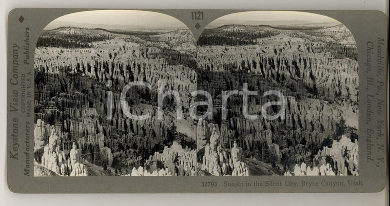 1930 ca BRYCE CANYON (UTAH) Sunset in the Silent City *Stereoview KEYSTONE
