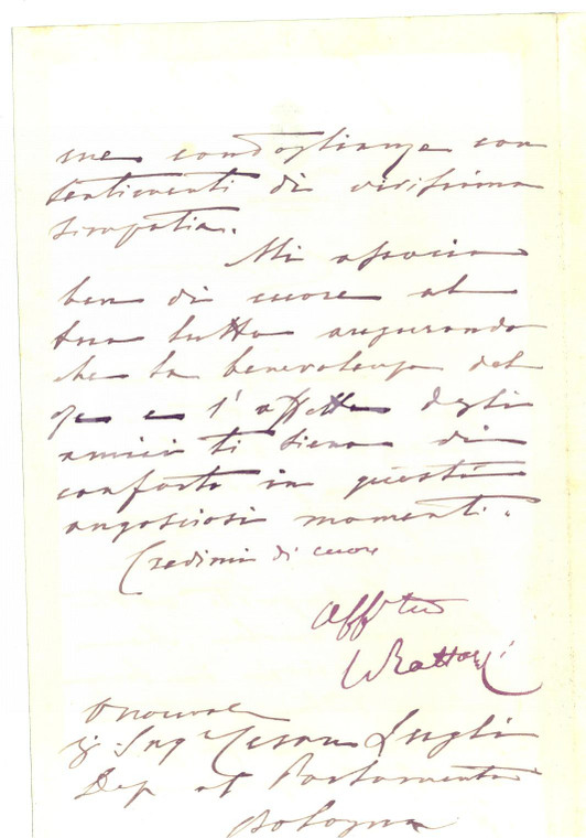 1890 ROMA Ministro Urbano RATTAZZI porge condoglianze a nome del Re *Autografo