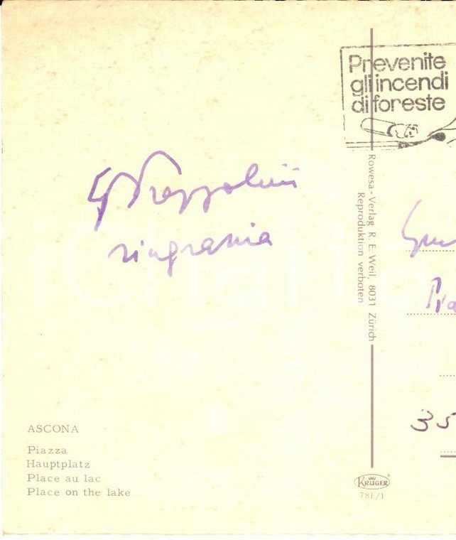 1970 ASCONA Cartolina Giuseppe PREZZOLINI per ringraziamento - Autografo