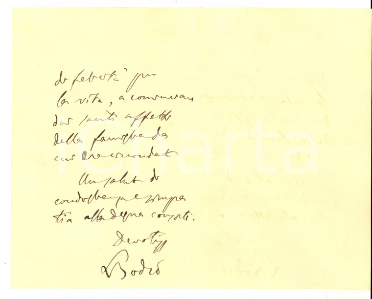 1888 TORINO Lettera Luigi BODIO per condoglianze a un amico *Autografo