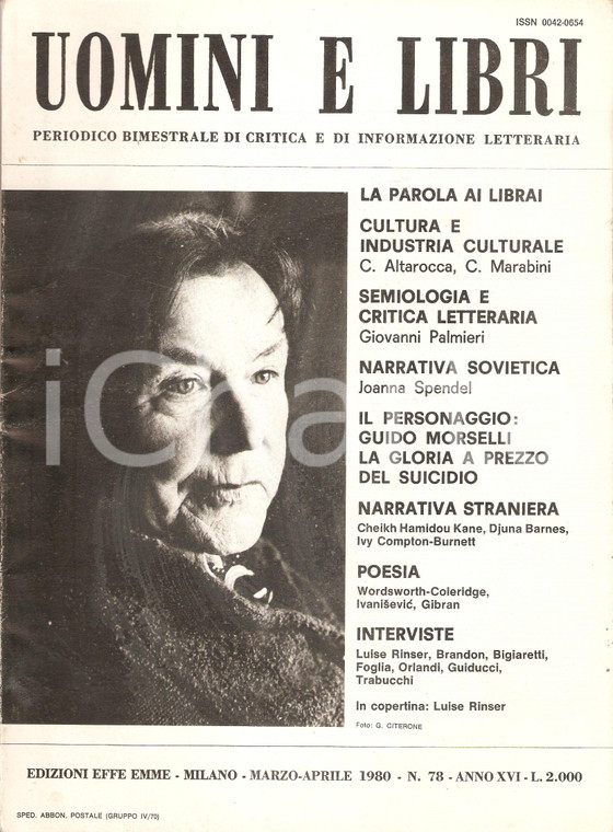 1980 UOMINI E LIBRI n. 78 Intervista a Luise RINSER *Rivista Edizioni EFFE EMME