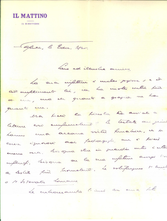 1960 NAPOLI IL MATTINO Giovanni ANSALDO e le testate dei giornali *Autografo