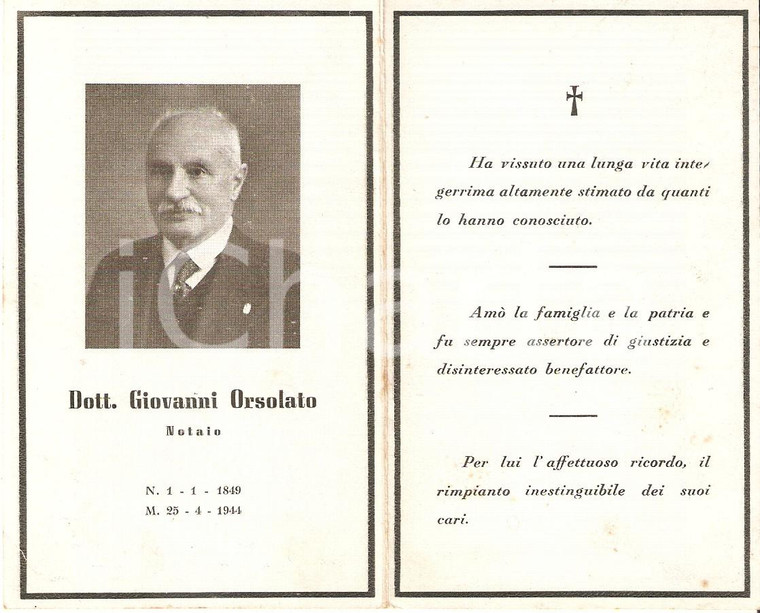 1944 In memoria di Giovanni ORSOLATO Notaio *Santino con ritratto