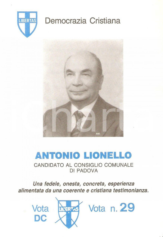 1985 PADOVA Antonio LIONELLO Candidato DC Elezioni amministrative *Volantino